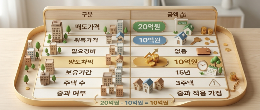 3주택자 양도소득세 계산 사례