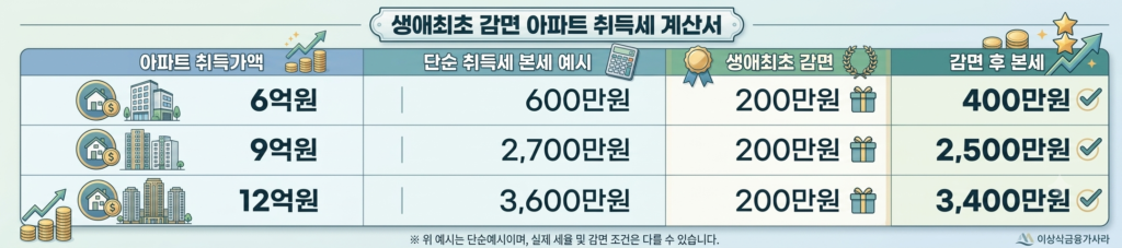 생애최초 감면 아파트 취득세 계산서