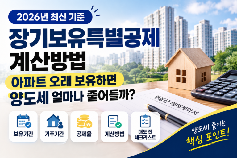 장기보유특별공제 계산방법 2026 | 아파트 오래 보유하면 양도세 얼마나 줄어들까?